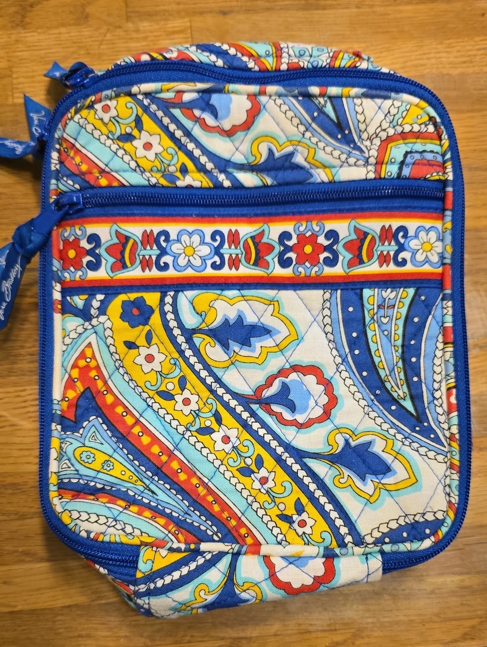 Vera Bradley Blue, Yellow & Red Paisley Quilted Cosmetic Case